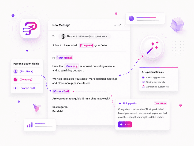 AI personalizing an email draft with prospect-specific variables